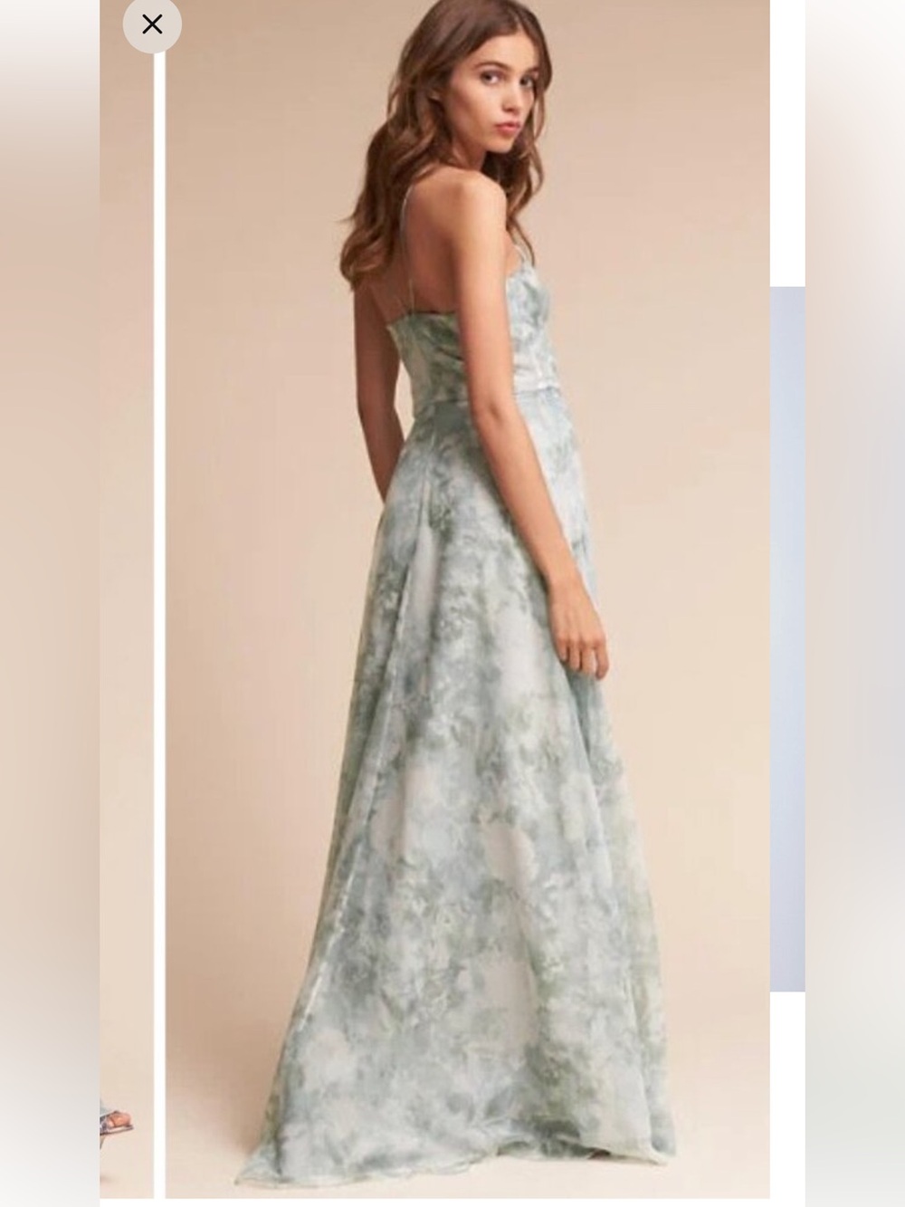 JENNY YOO Soft Sage Green Floral Chiffon Spaghetti Strap Maxi Dress - Picture 2 of 6